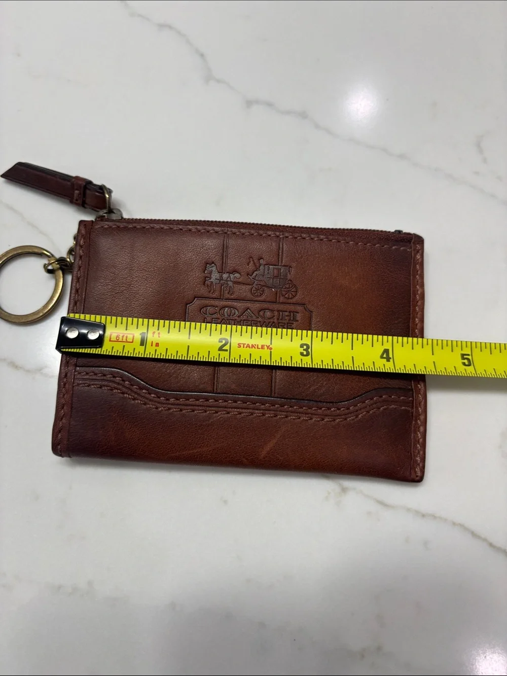 Coach Brown Leather Zip Card & Key Holder